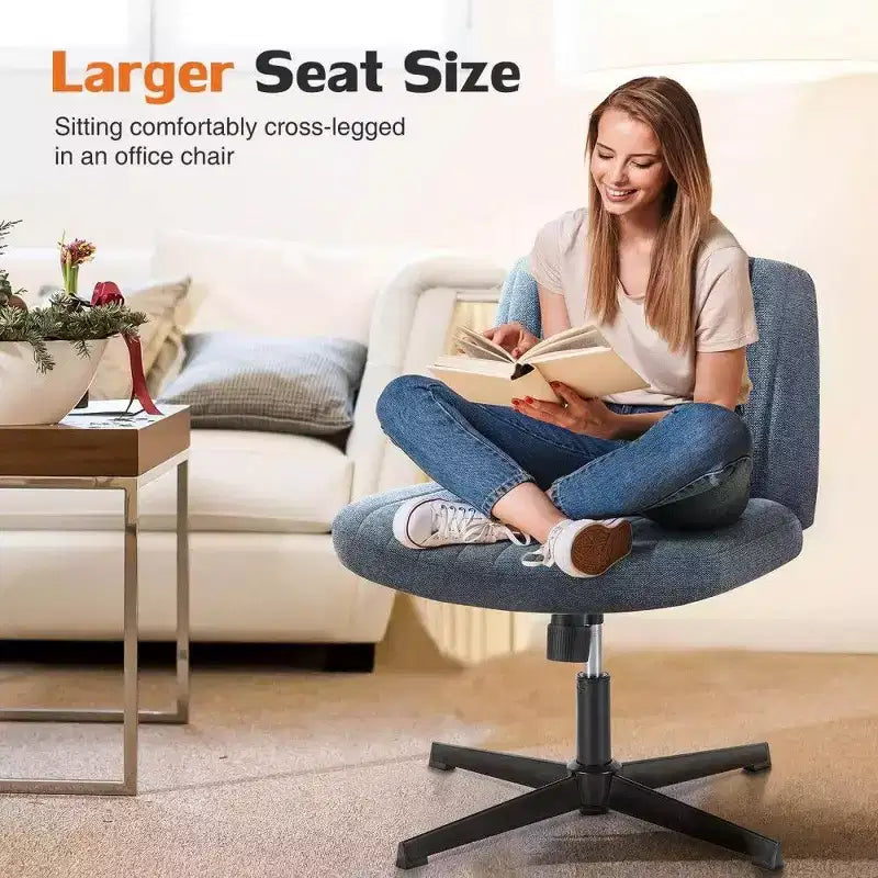 TUYOHW Fauteuil de bureau 26'' à assise large, chaise sans roulettes pivotante pour s'asseoir les jambes croisées avec pivotement à 360° et bascule, capacité de 136 kg