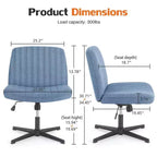 TUYOHW Fauteuil de bureau 26'' à assise large, chaise sans roulettes pivotante pour s'asseoir les jambes croisées avec pivotement à 360° et bascule, capacité de 136 kg
