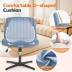 TUYOHW Fauteuil de bureau 26'' à assise large, chaise sans roulettes pivotante pour s'asseoir les jambes croisées avec pivotement à 360° et bascule, capacité de 136 kg