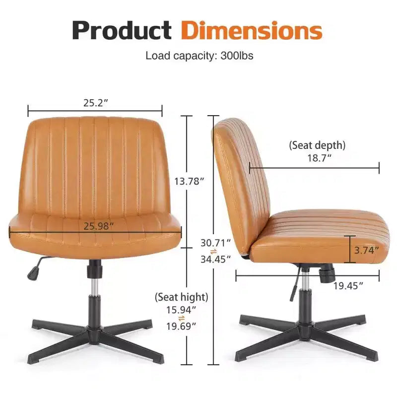TUYOHW Fauteuil de bureau 26'' à assise large, chaise sans roulettes pivotante pour s'asseoir les jambes croisées avec pivotement à 360° et bascule, capacité de 136 kg