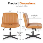 TUYOHW Fauteuil de bureau 26'' à assise large, chaise sans roulettes pivotante pour s'asseoir les jambes croisées avec pivotement à 360° et bascule, capacité de 136 kg