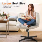 TUYOHW Fauteuil de bureau 26'' à assise large, chaise sans roulettes pivotante pour s'asseoir les jambes croisées avec pivotement à 360° et bascule, capacité de 136 kg