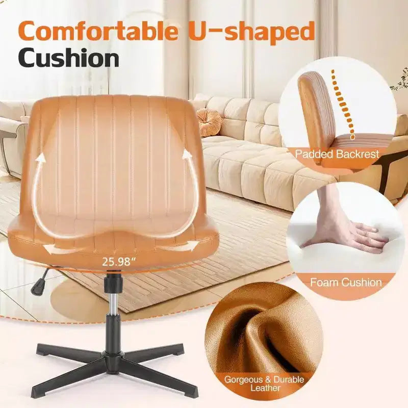 TUYOHW Fauteuil de bureau 26'' à assise large, chaise sans roulettes pivotante pour s'asseoir les jambes croisées avec pivotement à 360° et bascule, capacité de 136 kg