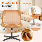 TUYOHW Fauteuil de bureau 26'' à assise large, chaise sans roulettes pivotante pour s'asseoir les jambes croisées avec pivotement à 360° et bascule, capacité de 136 kg