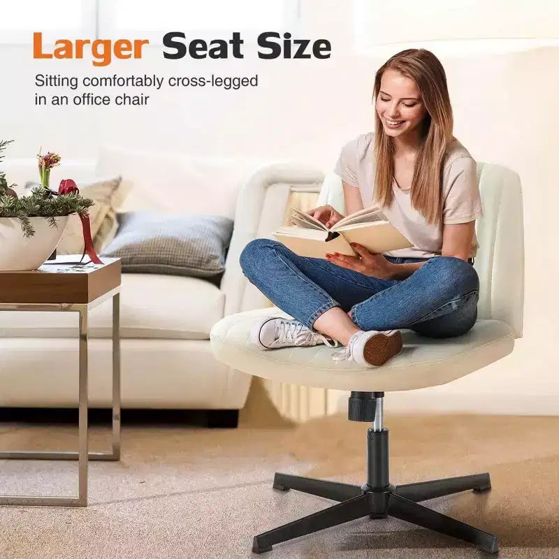 TUYOHW Fauteuil de bureau 26'' à assise large, chaise sans roulettes pivotante pour s'asseoir les jambes croisées avec pivotement à 360° et bascule, capacité de 136 kg