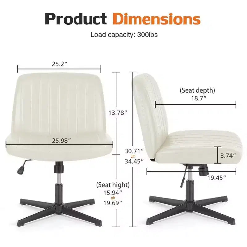 TUYOHW Fauteuil de bureau 26'' à assise large, chaise sans roulettes pivotante pour s'asseoir les jambes croisées avec pivotement à 360° et bascule, capacité de 136 kg