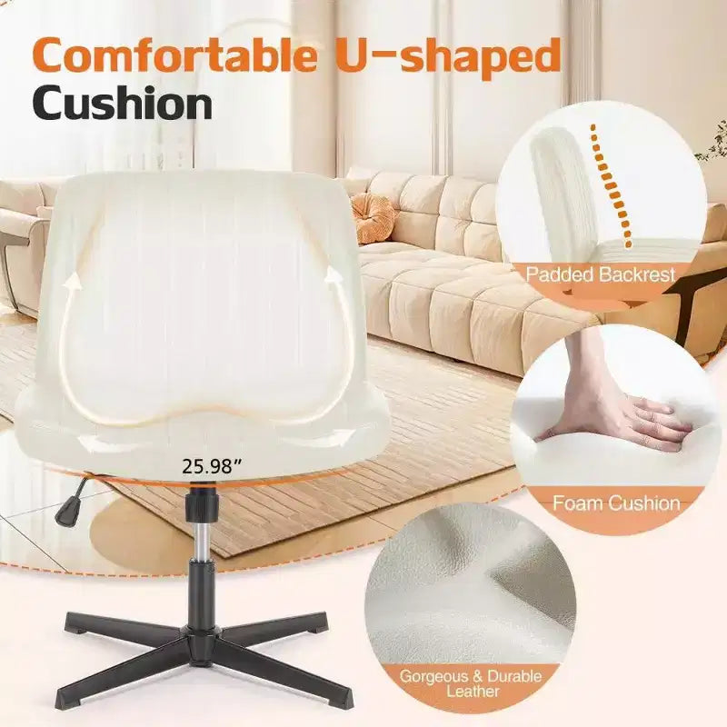 TUYOHW Fauteuil de bureau 26'' à assise large, chaise sans roulettes pivotante pour s'asseoir les jambes croisées avec pivotement à 360° et bascule, capacité de 136 kg