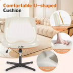 TUYOHW Fauteuil de bureau 26'' à assise large, chaise sans roulettes pivotante pour s'asseoir les jambes croisées avec pivotement à 360° et bascule, capacité de 136 kg