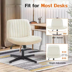 TUYOHW Fauteuil de bureau 26'' à assise large, chaise sans roulettes pivotante pour s'asseoir les jambes croisées avec pivotement à 360° et bascule, capacité de 136 kg