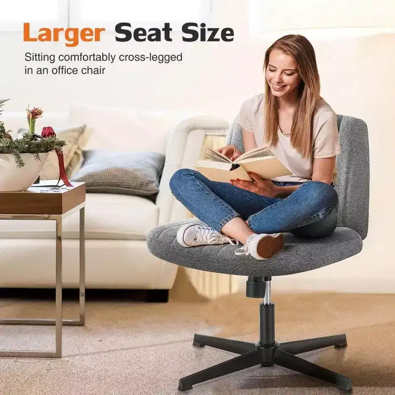 TUYOHW Fauteuil de bureau 26'' à assise large, chaise sans roulettes pivotante pour s'asseoir les jambes croisées avec pivotement à 360° et bascule, capacité de 136 kg