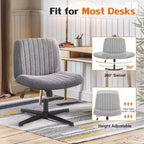 TUYOHW Fauteuil de bureau 26'' à assise large, chaise sans roulettes pivotante pour s'asseoir les jambes croisées avec pivotement à 360° et bascule, capacité de 136 kg