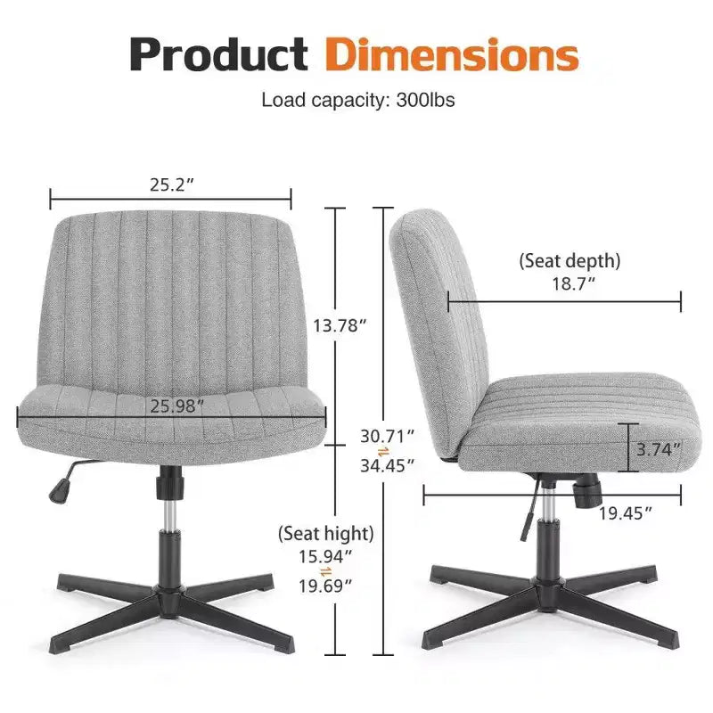 TUYOHW Fauteuil de bureau 26'' à assise large, chaise sans roulettes pivotante pour s'asseoir les jambes croisées avec pivotement à 360° et bascule, capacité de 136 kg
