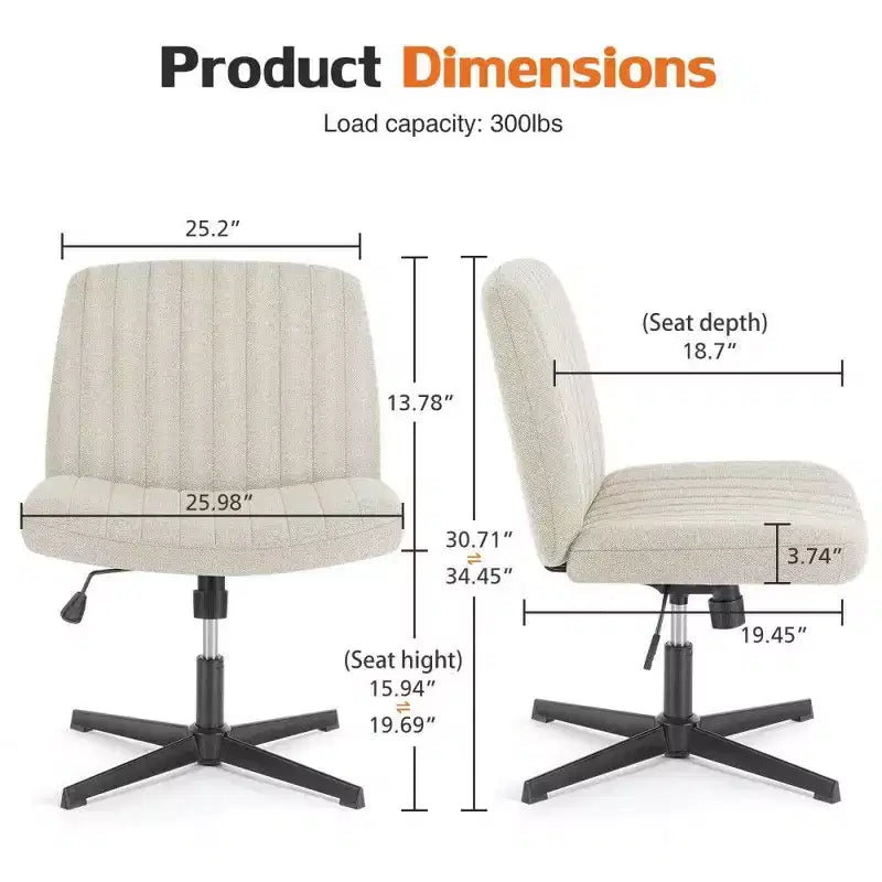 TUYOHW Fauteuil de bureau 26'' à assise large, chaise sans roulettes pivotante pour s'asseoir les jambes croisées avec pivotement à 360° et bascule, capacité de 136 kg