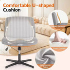 TUYOHW Fauteuil de bureau 26'' à assise large, chaise sans roulettes pivotante pour s'asseoir les jambes croisées avec pivotement à 360° et bascule, capacité de 136 kg