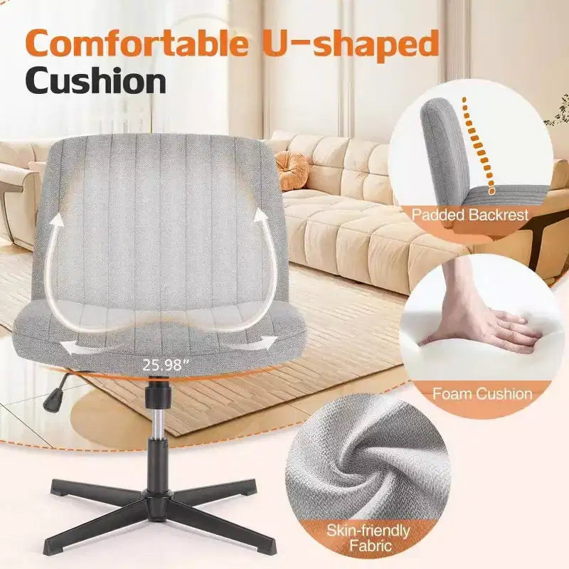 TUYOHW Fauteuil de bureau 26'' à assise large, chaise sans roulettes pivotante pour s'asseoir les jambes croisées avec pivotement à 360° et bascule, capacité de 136 kg