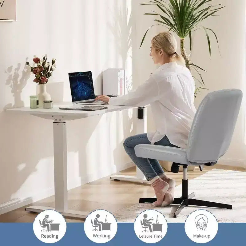 TUYOHW Fauteuil de bureau 26'' à assise large, chaise sans roulettes pivotante pour s'asseoir les jambes croisées avec pivotement à 360° et bascule, capacité de 136 kg
