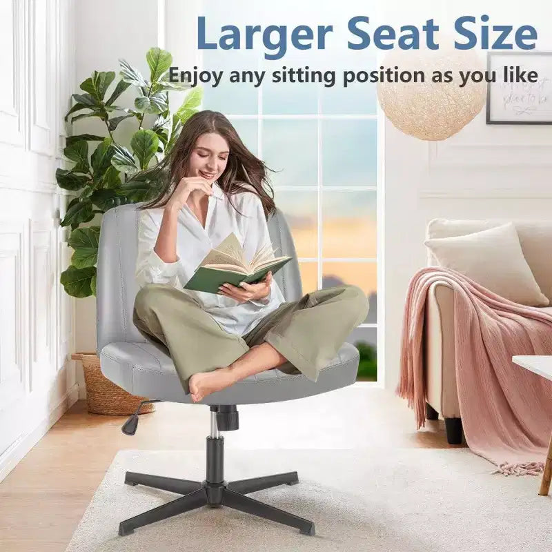 TUYOHW Fauteuil de bureau 26'' à assise large, chaise sans roulettes pivotante pour s'asseoir les jambes croisées avec pivotement à 360° et bascule, capacité de 136 kg