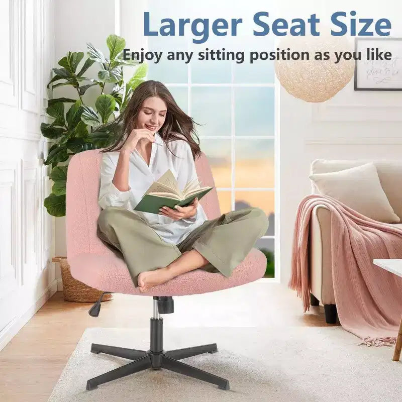 TUYOHW Fauteuil de bureau 26'' à assise large, chaise sans roulettes pivotante pour s'asseoir les jambes croisées avec pivotement à 360° et bascule, capacité de 136 kg