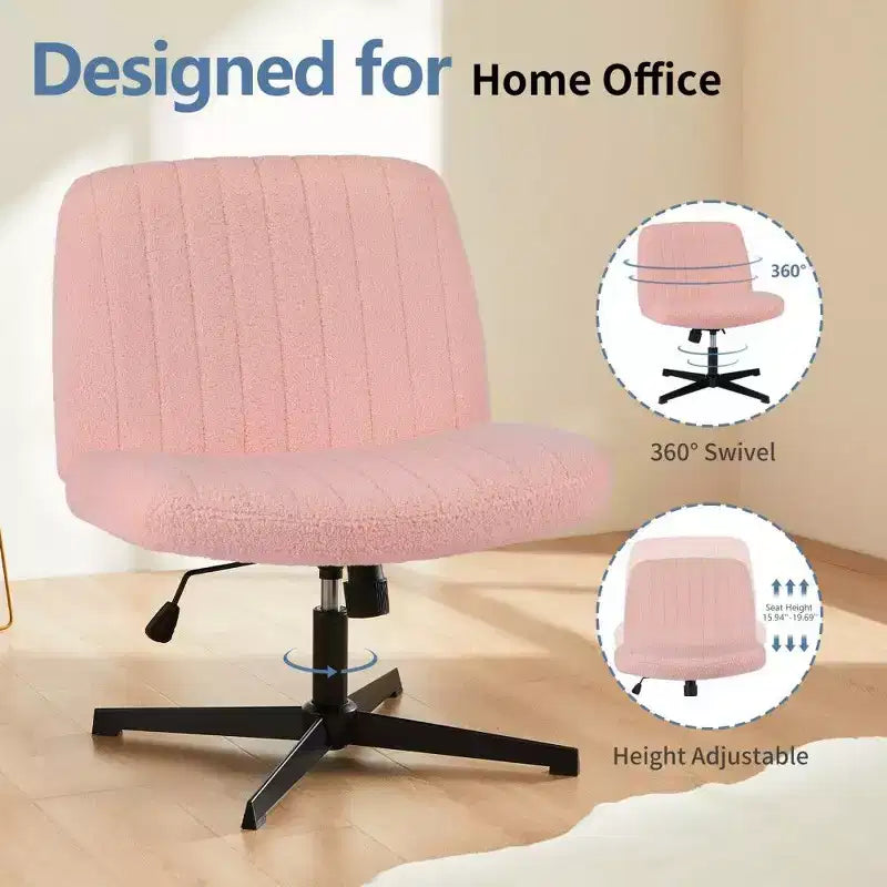 TUYOHW Fauteuil de bureau 26'' à assise large, chaise sans roulettes pivotante pour s'asseoir les jambes croisées avec pivotement à 360° et bascule, capacité de 136 kg