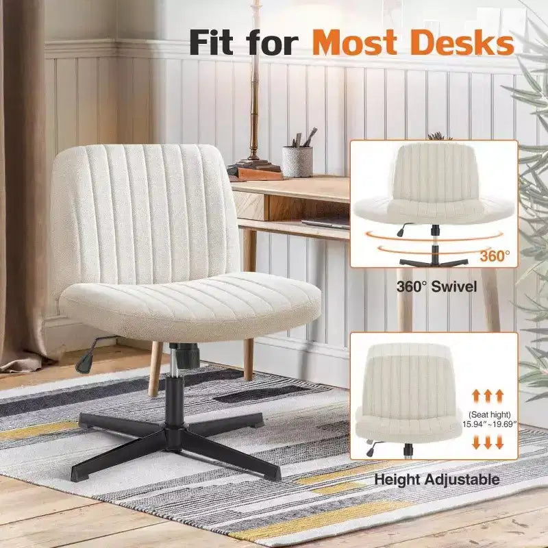 TUYOHW Fauteuil de bureau 26'' à assise large, chaise sans roulettes pivotante pour s'asseoir les jambes croisées avec pivotement à 360° et bascule, capacité de 136 kg