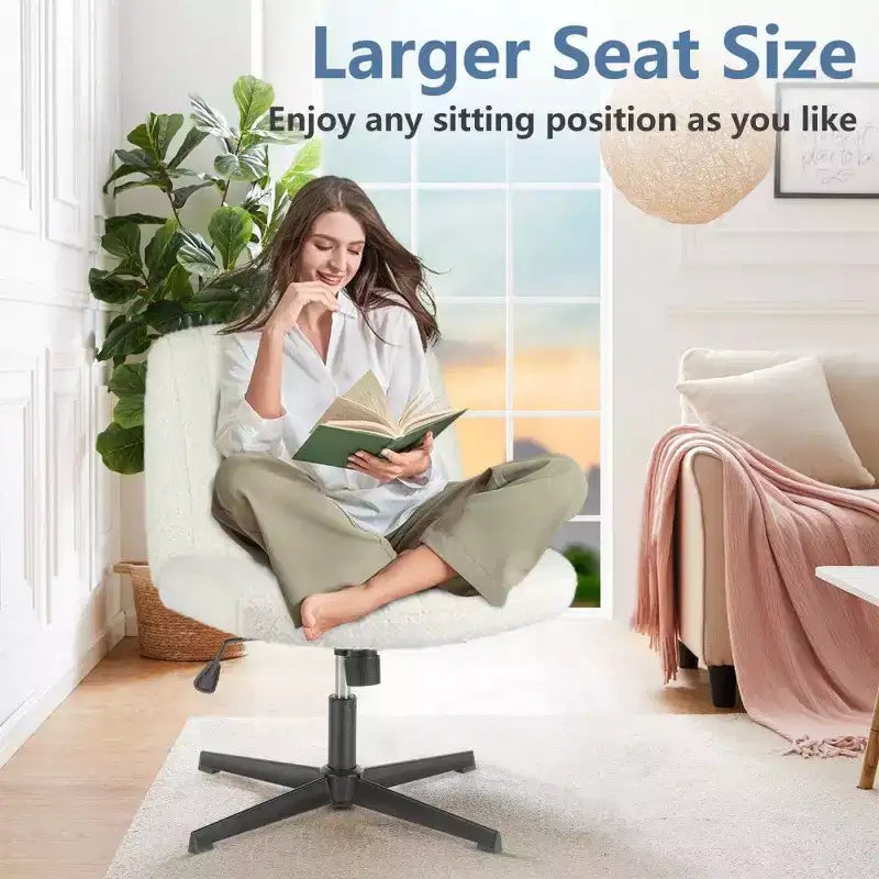 TUYOHW Fauteuil de bureau 26'' à assise large, chaise sans roulettes pivotante pour s'asseoir les jambes croisées avec pivotement à 360° et bascule, capacité de 136 kg