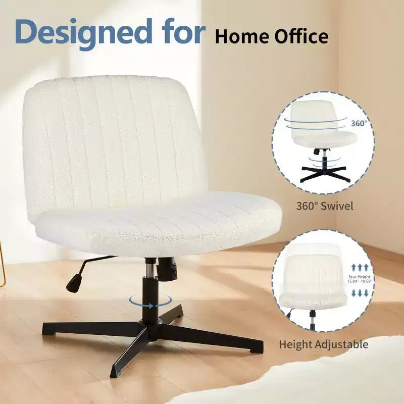 TUYOHW Fauteuil de bureau 26'' à assise large, chaise sans roulettes pivotante pour s'asseoir les jambes croisées avec pivotement à 360° et bascule, capacité de 136 kg
