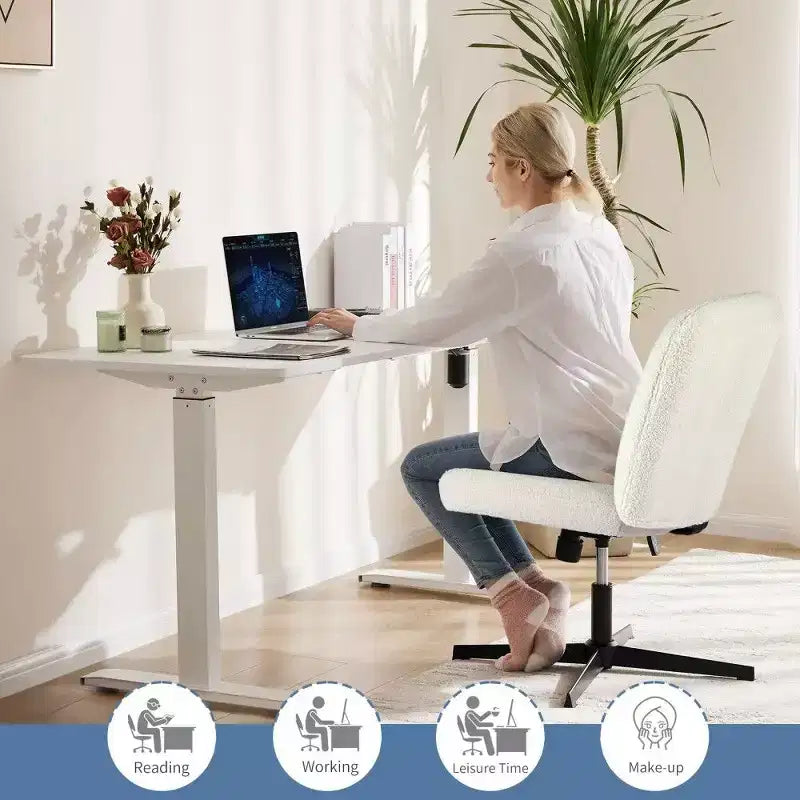 TUYOHW Fauteuil de bureau 26'' à assise large, chaise sans roulettes pivotante pour s'asseoir les jambes croisées avec pivotement à 360° et bascule, capacité de 136 kg