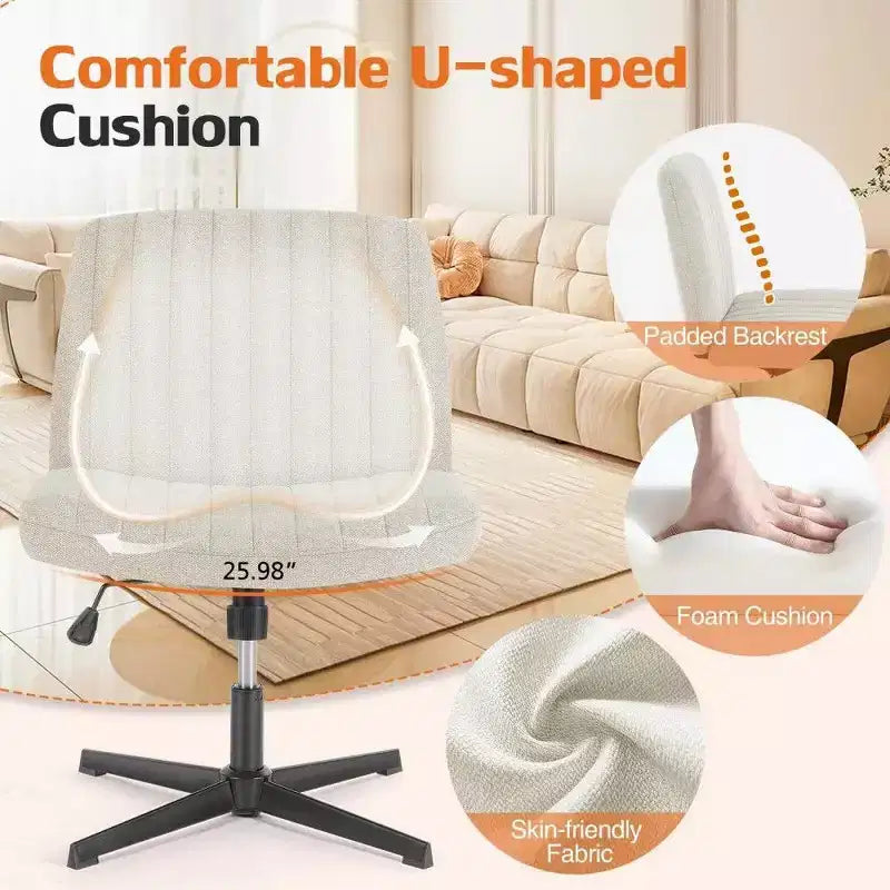 TUYOHW Fauteuil de bureau 26'' à assise large, chaise sans roulettes pivotante pour s'asseoir les jambes croisées avec pivotement à 360° et bascule, capacité de 136 kg