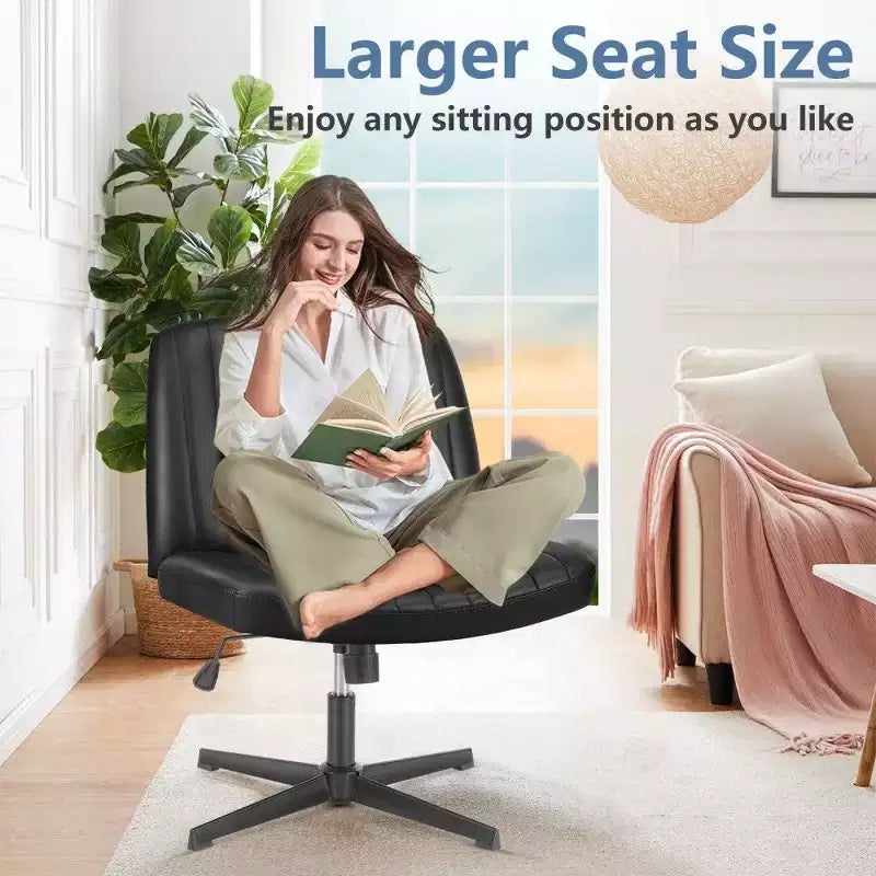 TUYOHW Fauteuil de bureau 26'' à assise large, chaise sans roulettes pivotante pour s'asseoir les jambes croisées avec pivotement à 360° et bascule, capacité de 136 kg