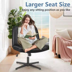 TUYOHW Fauteuil de bureau 26'' à assise large, chaise sans roulettes pivotante pour s'asseoir les jambes croisées avec pivotement à 360° et bascule, capacité de 136 kg