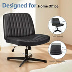 TUYOHW Fauteuil de bureau 26'' à assise large, chaise sans roulettes pivotante pour s'asseoir les jambes croisées avec pivotement à 360° et bascule, capacité de 136 kg