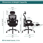 TUYOHW Chaise de bureau en maille pivotante à roulettes avec repose-pieds rétractable, chaise de gamer avec coussin de soutien lombaire pour le bureau