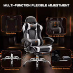 Chaise de bureau TUYOHW en cuir PU avec roulettes, repose-pieds et soutien lombaire, accoudoirs fixes, chaise gaming pour le bureau