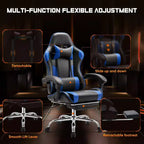 Chaise de bureau TUYOHW en cuir PU avec roulettes, repose-pieds et soutien lombaire, accoudoirs fixes, chaise gaming pour le bureau