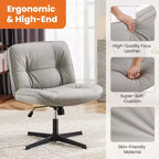 Chaise de bureau sans roulettes TUYOHW en cuir PU avec piétement croisé pivotant, fauteuil de bureau réglable en hauteur, chaise de jeu sans accoudoirs pour le bureau