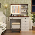 Costway Ensemble Coiffeuse de Ferme avec Miroir et Lumières, Table de Maquillage et Chaise