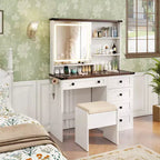 Costway Ensemble Coiffeuse de Ferme avec Miroir et Lumières, Table de Maquillage et Chaise