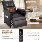 Fauteuil inclinable électrique avec massage et chauffage, fauteuil inclinable simple réglable en cuir PU avec télécommande pour salon, fauteuil de cinéma maison