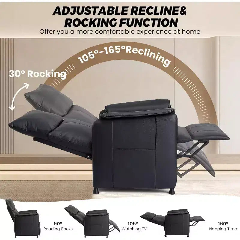 Fauteuil inclinable électrique avec massage et chauffage, fauteuil inclinable simple réglable en cuir PU avec télécommande pour salon, fauteuil de cinéma maison