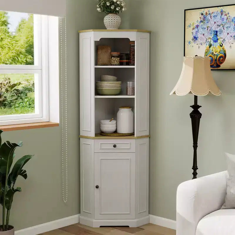 Meuble de rangement AndMakers en bois blanc antique de 45 cm avec 5 étagères