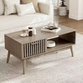 Coffee Table with Storage, 39 Mid Century Modern Fluted Center Tables with Drawer, Open Shelf & Study Wood Legs, 2-Tiers for Living Room Bedroom