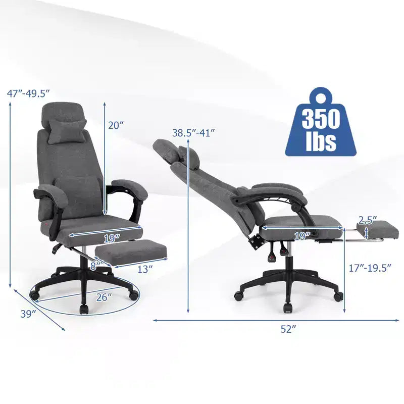 Costway Fauteuil de Bureau Inclinable avec Repose-pieds Rétractable Dossier Haut Ergonomique de Direction