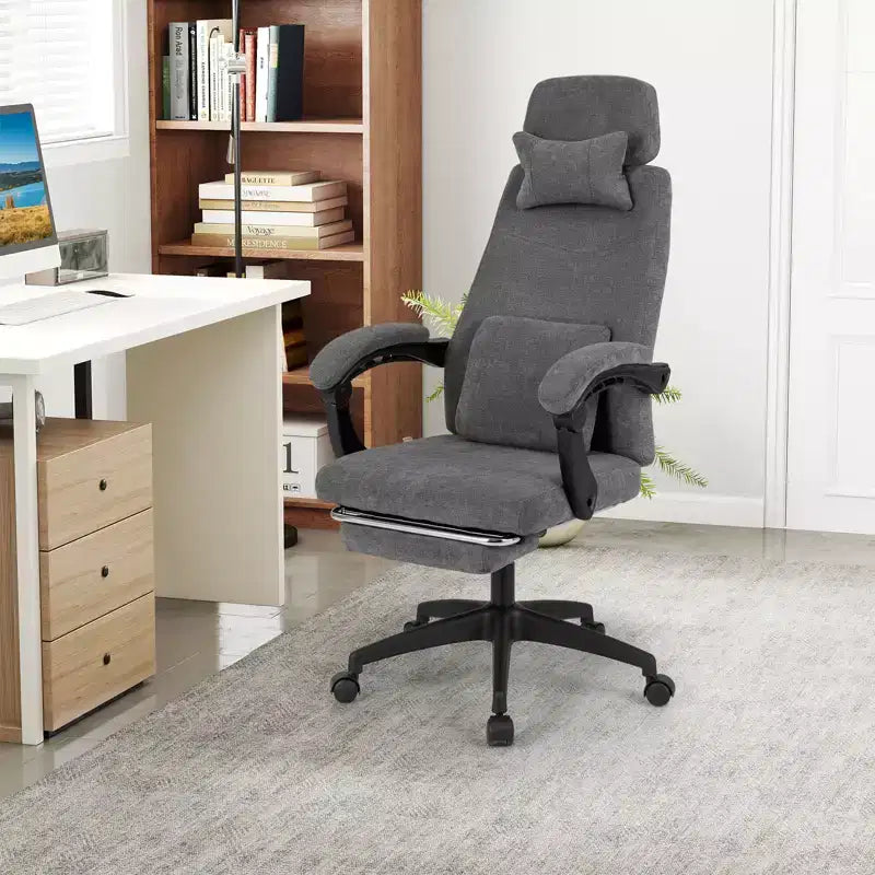 Costway Fauteuil de Bureau Inclinable avec Repose-pieds Rétractable Dossier Haut Ergonomique de Direction