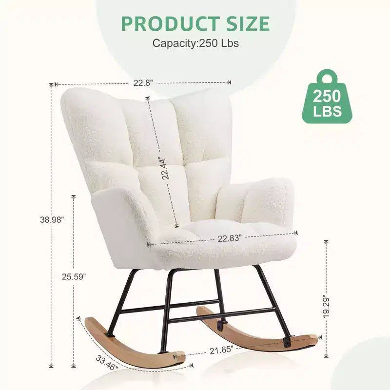 Fauteuil à bascule moderne Okak Teddy avec dossier haut, fauteuil inclinable pour salon, chambre à coucher