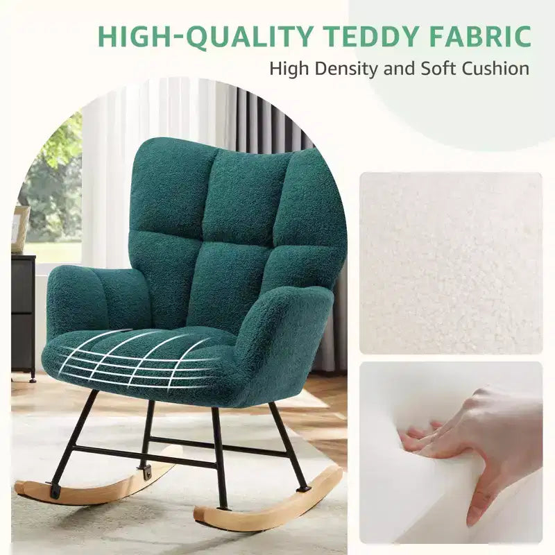 Fauteuil à bascule moderne Okak Teddy avec dossier haut, fauteuil inclinable pour salon, chambre à coucher