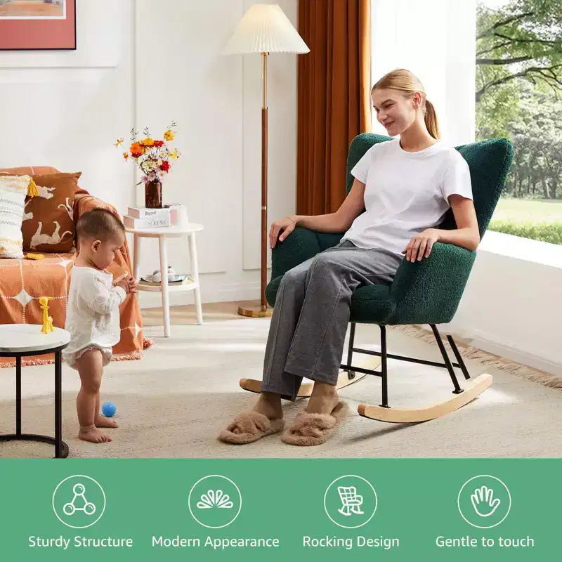 Fauteuil à bascule moderne Okak Teddy avec dossier haut, fauteuil inclinable pour salon, chambre à coucher