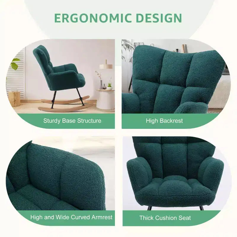 Fauteuil à bascule moderne Okak Teddy avec dossier haut, fauteuil inclinable pour salon, chambre à coucher