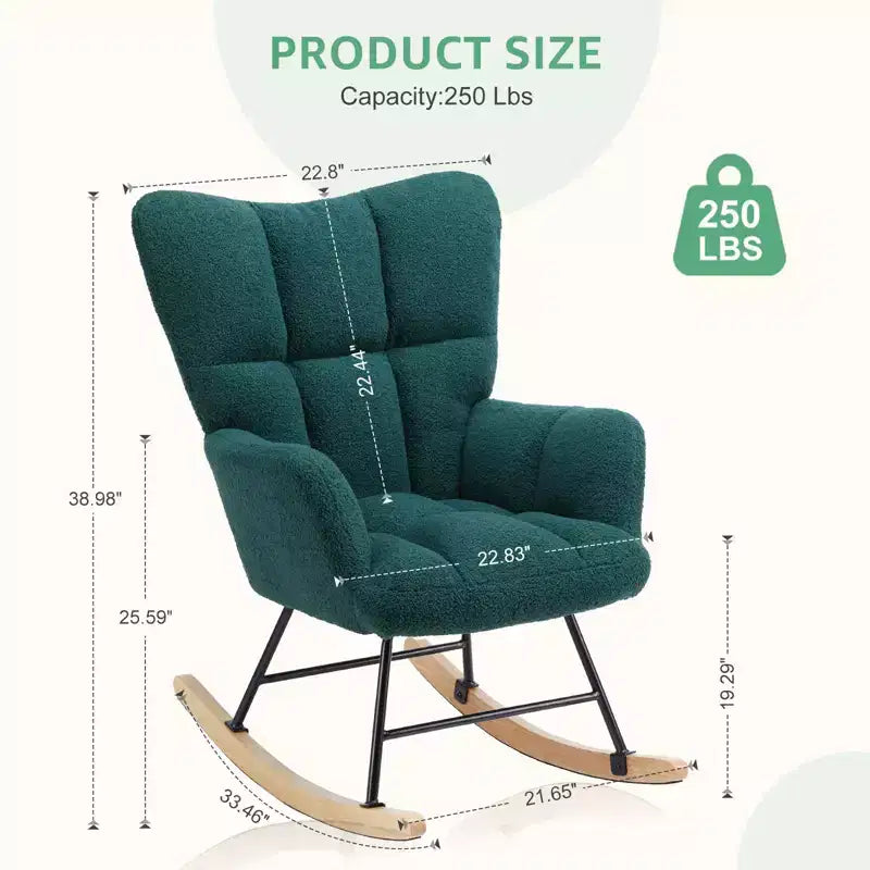 Fauteuil à bascule moderne Okak Teddy avec dossier haut, fauteuil inclinable pour salon, chambre à coucher