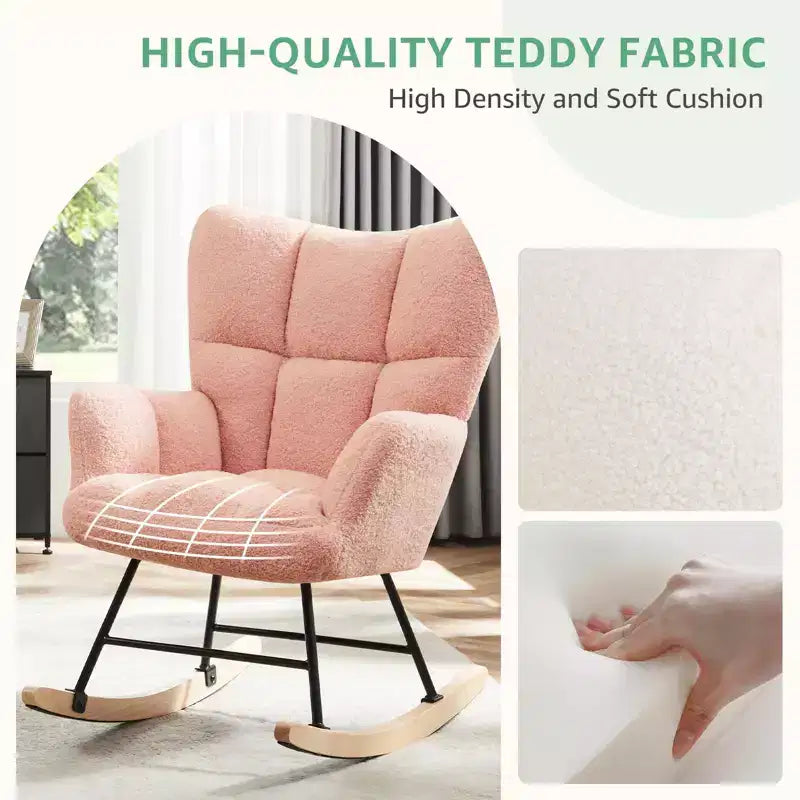 Fauteuil à bascule moderne Okak Teddy avec dossier haut, fauteuil inclinable pour salon, chambre à coucher