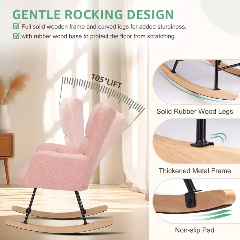Fauteuil à bascule moderne Okak Teddy avec dossier haut, fauteuil inclinable pour salon, chambre à coucher